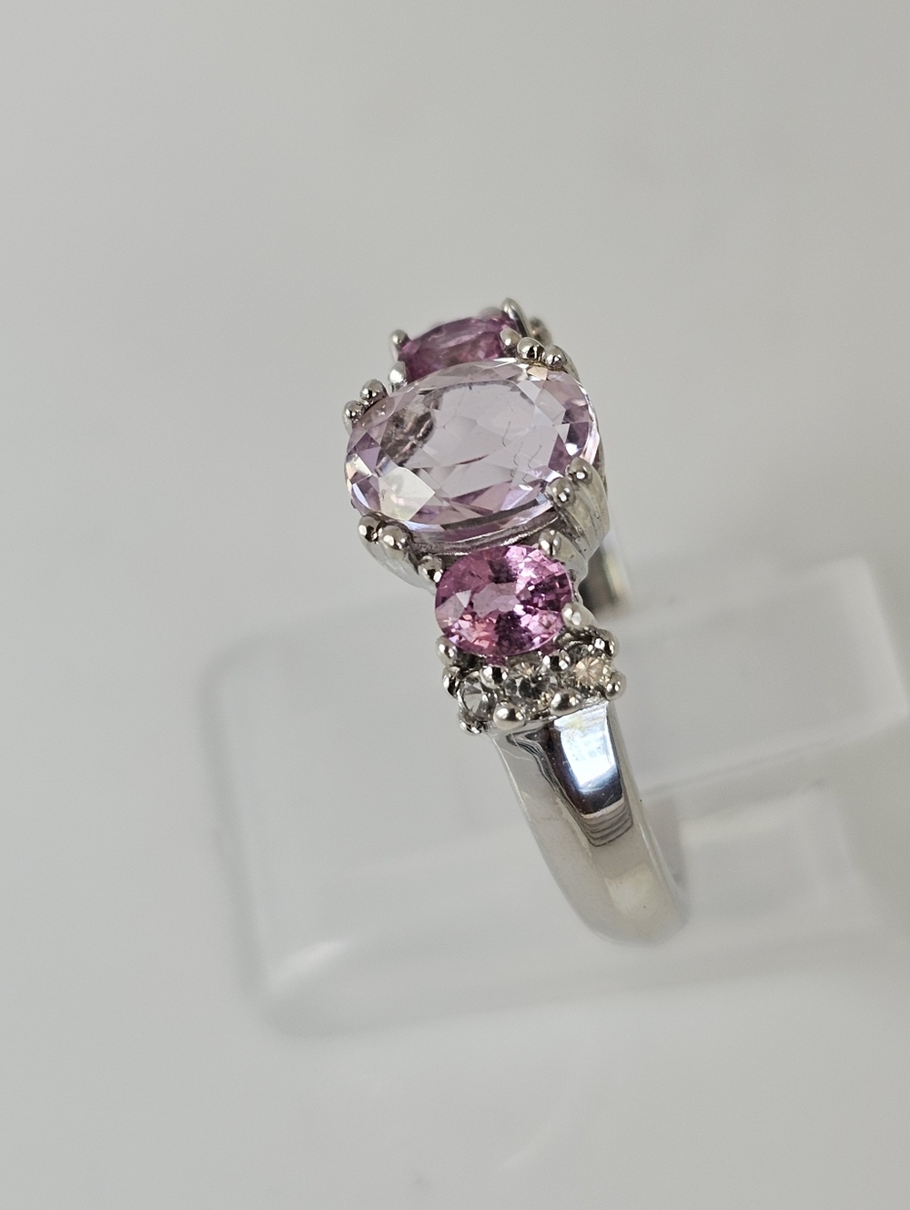 Natural Kunzite & Pink Sapphire Ring Sterling Silver Rhodium Overlay Sz 7! - Picture 2 of 7